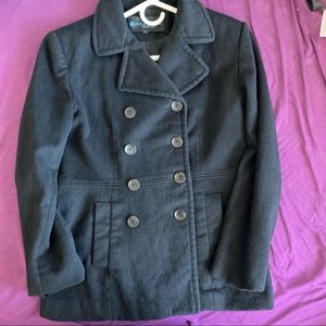 Black Kenneth Cole Reaction Wool Double Breasted Peacoat Pea Coat